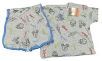 2set - Šedé melírované žebrované tričko s Disney postavami + kraťasy Primark