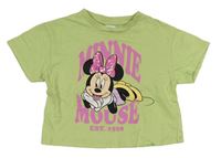 Zelenkavé crop tričko s Minnie s flitry Disney