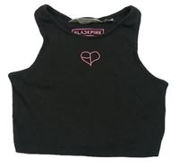 Antracitový žebrovaný hudební crop top se srdcem - BlackPink H&M