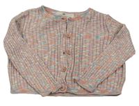 Růžovo-zeleno-bílý melírovaný žebrovaný propínací svetr H&M