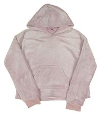 Světlerůžová chlupatá crop mikina s kapucí New Look