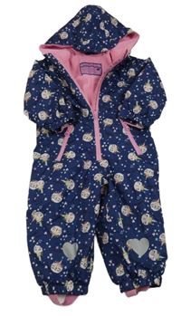 Tmavomodrá šusťáková zateplená kombinéza s kočkami a kapucí Impidimpi