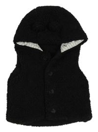 Černá huňatá zateplená vesta s kapucí s oušky George