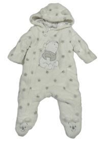 Bílá chlupatá zateplená kombinéza s Púem a kapucí C&A