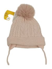 Nové - Světlerůžová pletená čepice s bambulí Primark