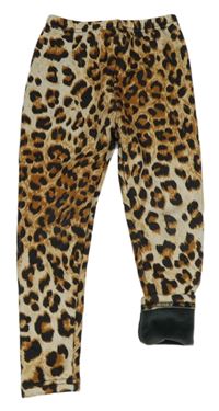 Béžovo-hnědo-černé zateplené legíny s leopardím vzorem