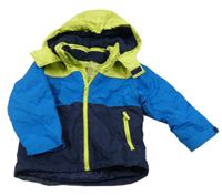 Limetkovo-modro-tmavomodrá šusťáková lyžařská funkční bunda s kapucí Active Touch