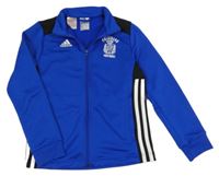 Safírovo-černá sportovní propínací mikina s výšivkou Adidas