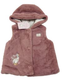 Nové - Starorůžová kožešinová zateplená vesta s husou a kapucí Tu