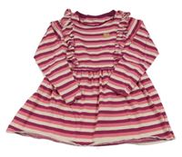 Vínovo-růžovo-béžové pruhované bavlněné šaty s volánky a srdcem