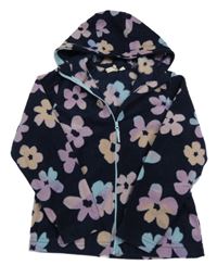 Tmavomodrá květovaná fleecová propínací funkční mikina s kapucí Mountain Warehouse
