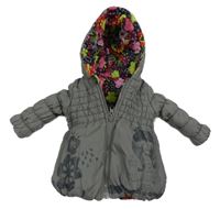 Šedá šusťáková zimní oboustranná bunda s dívkou a kapucí Tuc Tuc