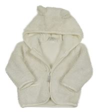 Bílá chlupatá zateplená propínací mikina s kapucí s oušky