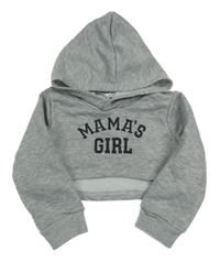 Šedá melírovaná crop mikina s nápisem a kapucí Shein