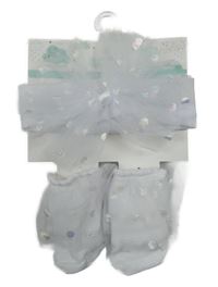 Nové - 2set - Bílé ponožky s tylem s puntíky + čelenka s mašlí