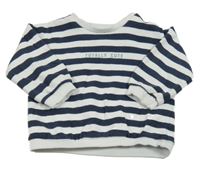 Bílo-tmavomodrá pruhovaná mikina s nápisem F&F