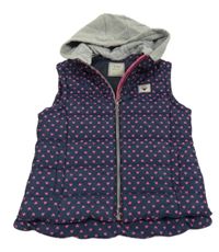 Tmavomdorá šusťáková zateplená vesta se srdíčky a teplákovou kapucí Next