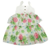 Bílé šaty s květovanou vrstvenou sukní