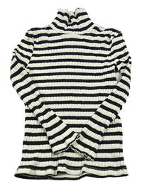 Bílo-černo-stříbrný pruhovaný žebrovaný rolák C&A