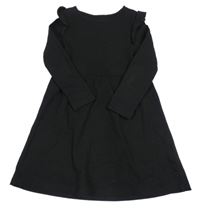 Černé žebrované bavlněné šaty s volánky H&M