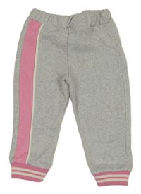 Šedé melírované tepláky s pruhy