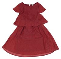 Vínové třpytivé šifonové šaty C&A