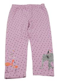 Lila puntíkaté capri legíny se zvířaty Topolino