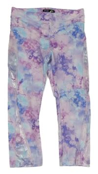 Lila-světlemodro-růžové vzorované sportovní crop legíny F&F