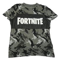 Tmavošedo-černé vzorované tričko - Fornite