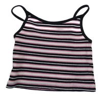 Černo-růžovo-bílý pruhovaný žebrovaný crop top