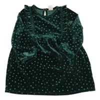 Zelené puntíkaté sametové šaty s volány H&M