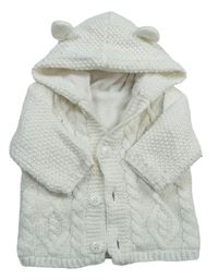 Bílý pletený zateplený propínací svetr s kapucí George