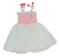Bílo-neonově růžové žabičkové šaty Matalan