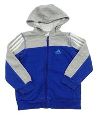 Modro-šedá propínací mikina s logem a kapucí Adidas