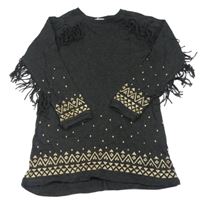 Tmavošedé svetrové vzorované šaty s třásněmi H&M