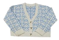 Modro-bílý vzorovaný propínací crop svetr River Island