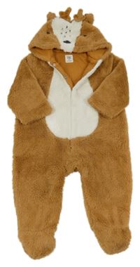 Hnědá kožešinová podšitá kombinéza s kapucí - sob C&A