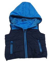 Tmavomodro-modrá šusťáková zateplená vesta s kapucí Impidimpi