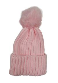 Světlerůžová pletená čepice s bambulí 