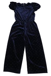 Tmavomodrý sametový kalhotový overal s kamínky Lindex