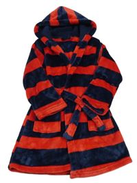 Červeno-tmavomodrý pruhovaný chlupatý župan s kapucí Nutmeg