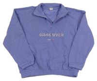 Fialová oversize mikina s nápisem a obrázkem na zádech