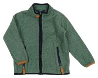 Zelená melírovaná propínací fleecová mikina 