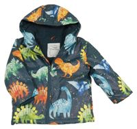 Petrolejovo-barevná nepromokavá zateplená bunda s dinosaury a kapucí Nutmeg
