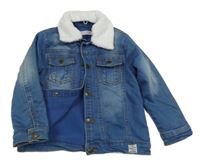 Modrá zateplená riflová bunda s chlupatým límečkem 