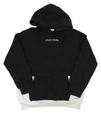 Černá mikina s bílým lemem a nápisem a kapucí H&M