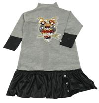 Šedé vzorované šaty se sovou z flitrů 