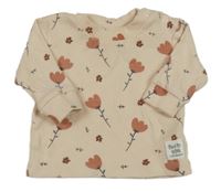 Světlerůžové žebrované triko s květinami 