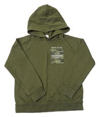 Tmavozelená mikina s army potiskem a kapucí 