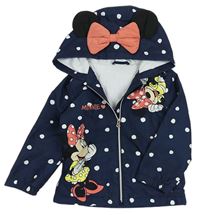 Tmavomodrá puntíkatá šusťáková jarní bunda s kapucí a Minnie zn. Disney